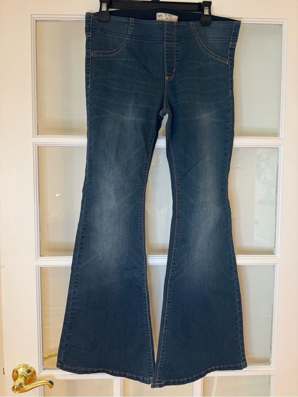 Free People Dark Wash Flare Pull On Jeans